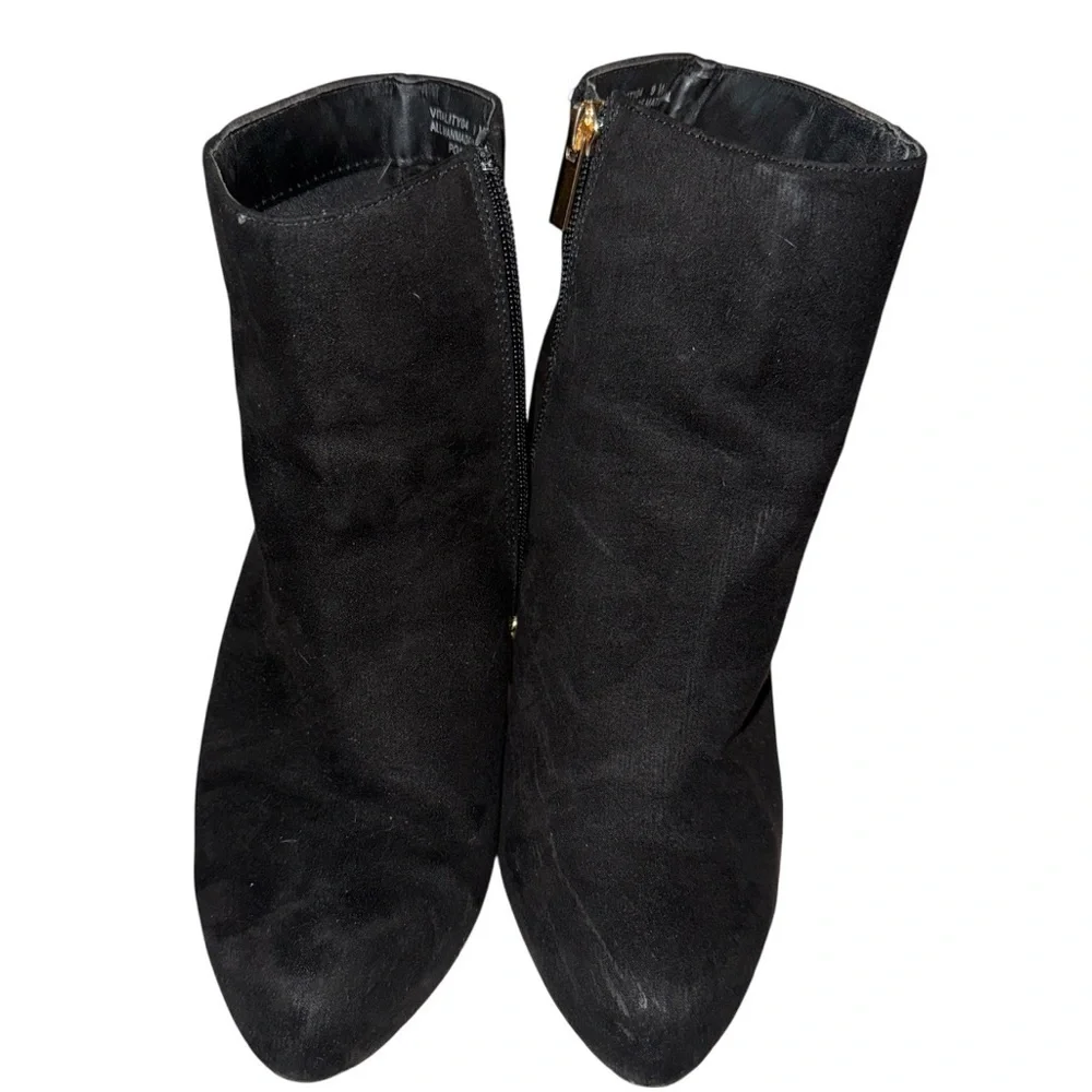 🔵 Fashion Nova Black Suede Block Heel Ankle Booties Size 9